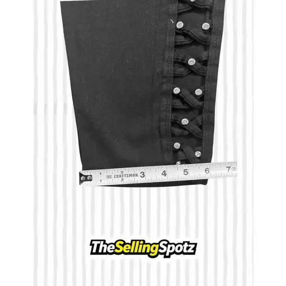 Venus Lace Up Hem Black Jeans Women’s Size US 14 / EU 46 Stretch Denim - Picture 7 of 7